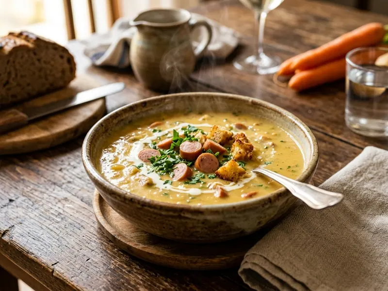 Cremige Kartoffelsuppe mit Würstchen – Frische Zubereitung